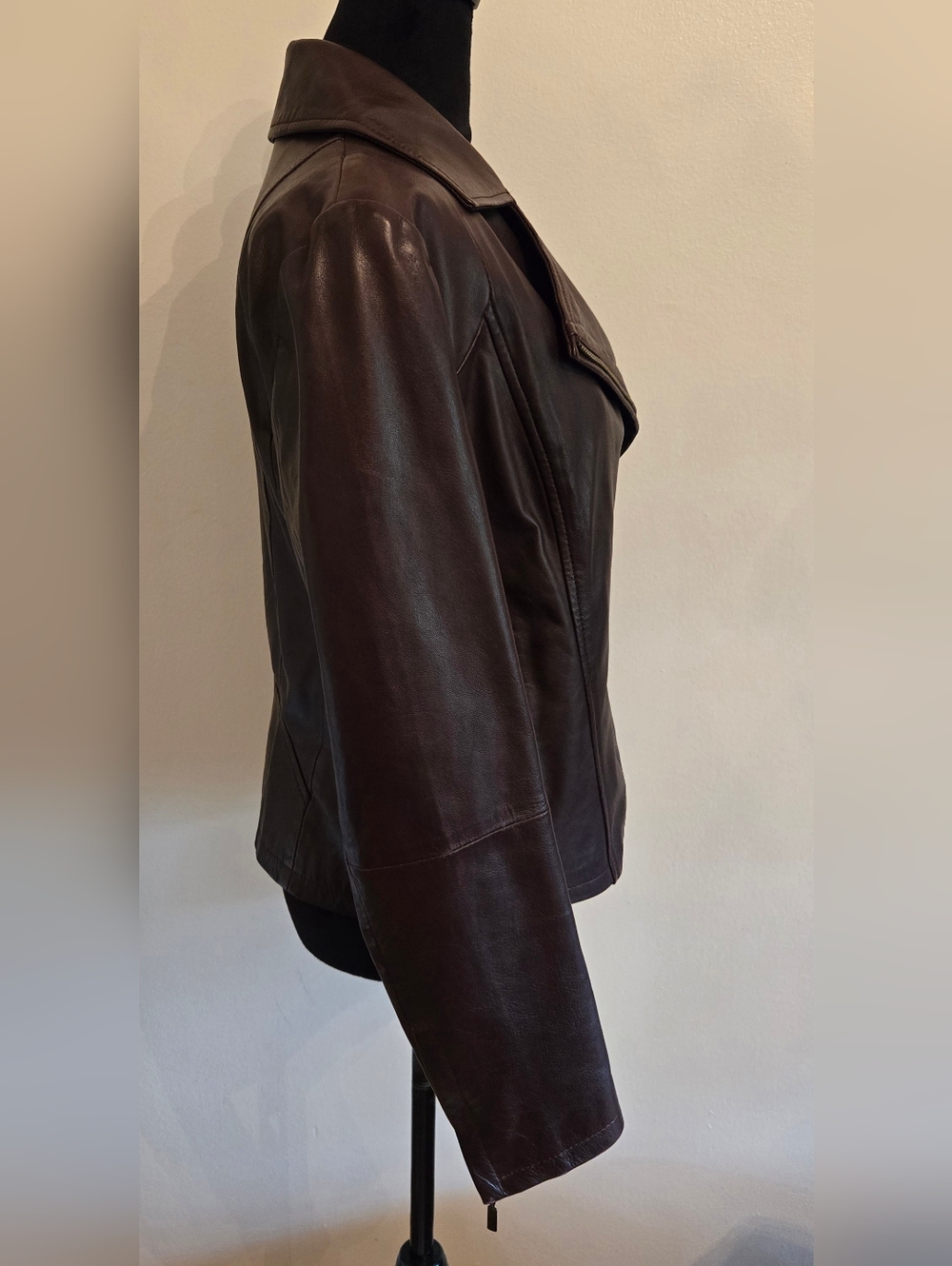 Weekend Max Mara Womens Brown Leather Lambskin Moto Jacket Size 10 - Picture 3 of 13